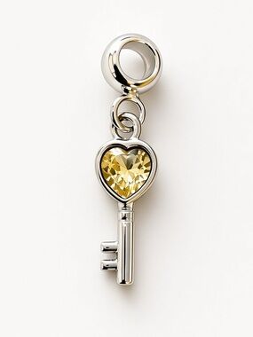 Silver Key Crystal Heart Dangle Charm - Pandora Style